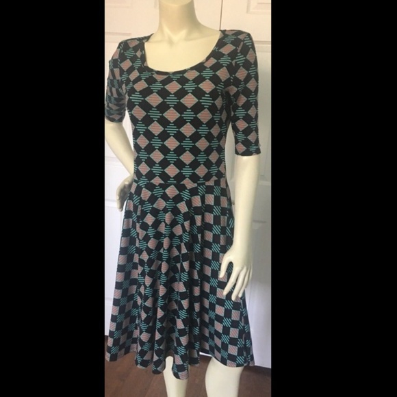 LuLaRoe Dresses & Skirts - LulaRoe Nicole Dress Geometric Blue Black Green M